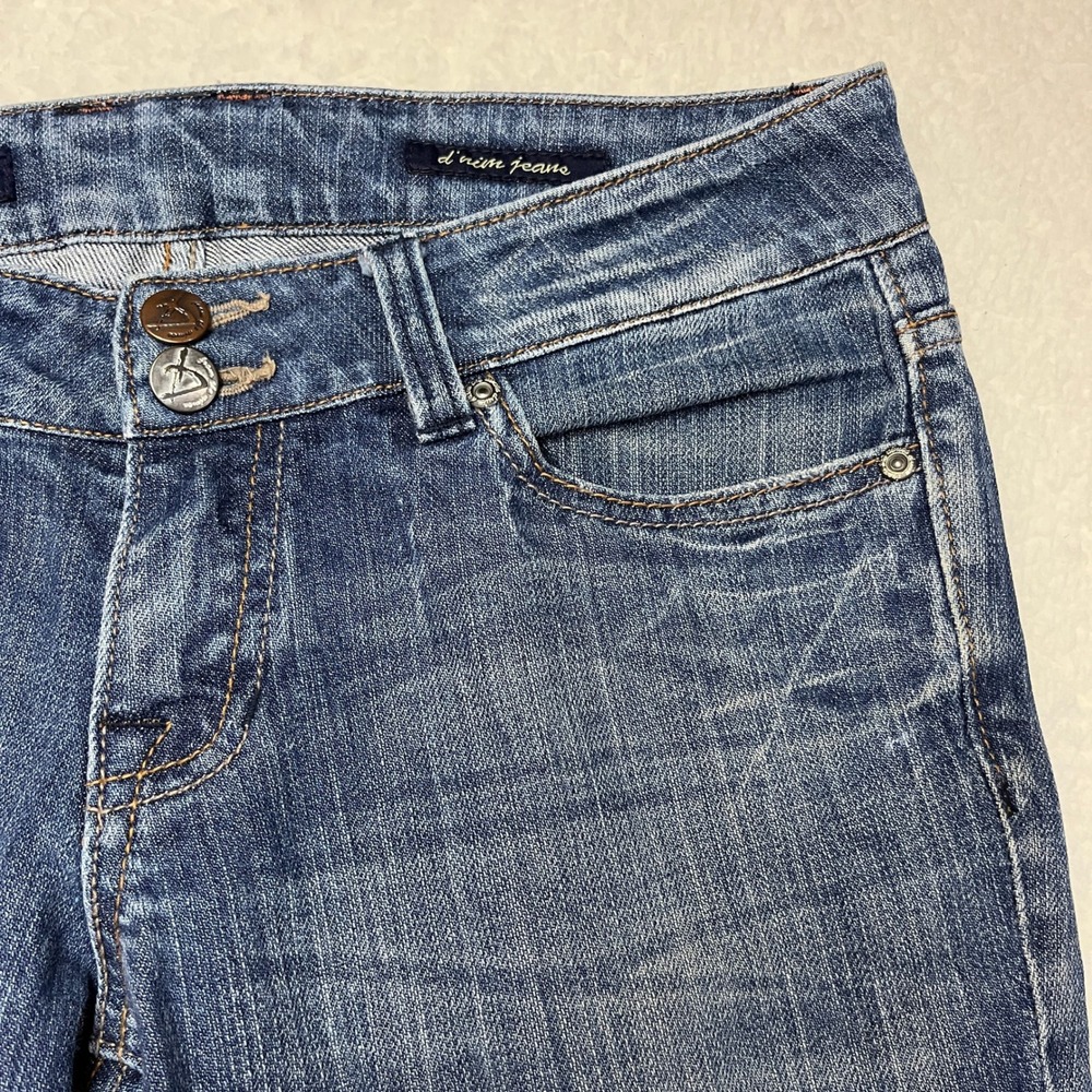 D'nim Jeans Womens 5 Blue Distressed Embellished Bootcut Low Rise Jeans 118050